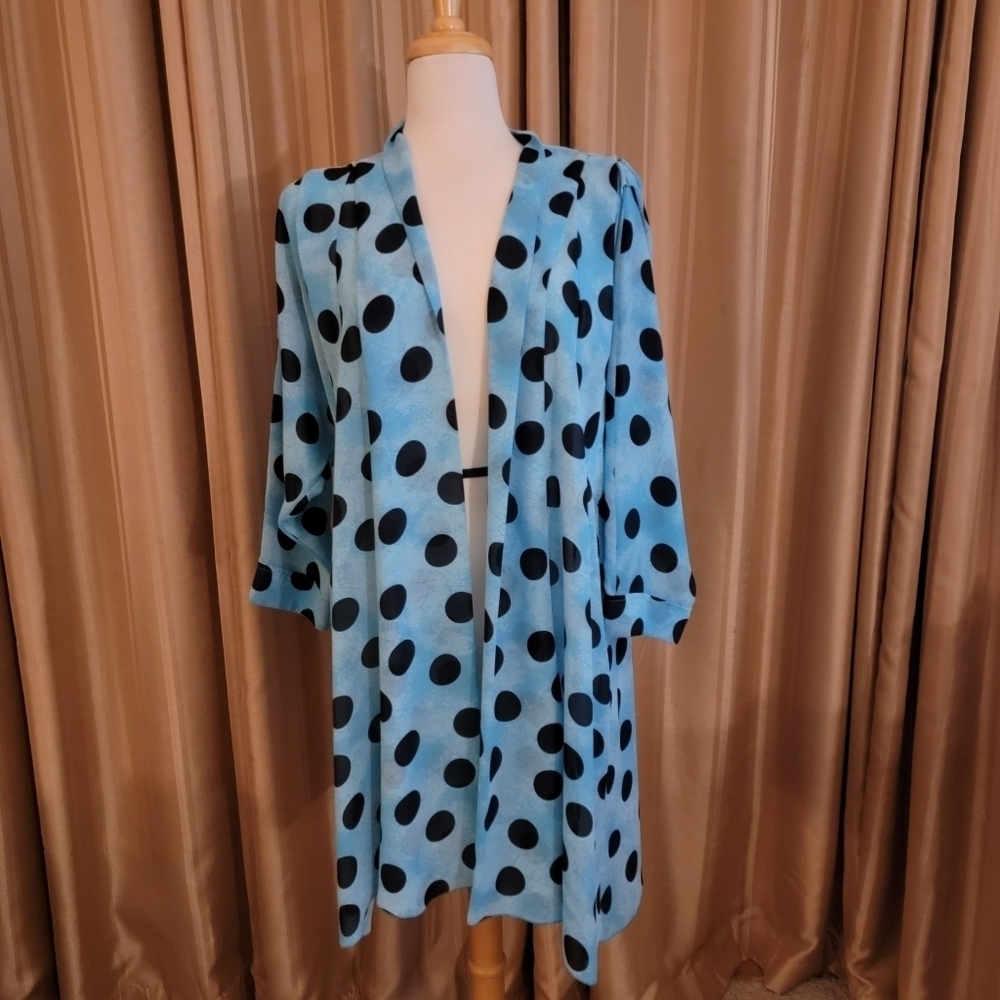 L'Couture Bernd Linek Turquoise & Black Polka Dot Chiffon Jacket Cover Up